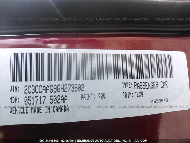 2C3CCAAG9GH273602 - 2016 CHRYSLER 300 LIMITED MAROON photo 9