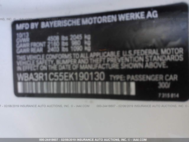 WBA3R1C55EK190130 - 2014 BMW 435 I WHITE photo 9
