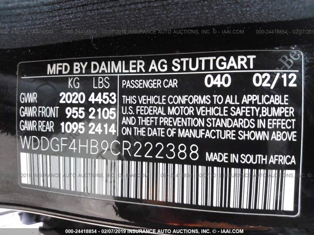 WDDGF4HB9CR222388 - 2012 MERCEDES-BENZ C 250 BLACK photo 9