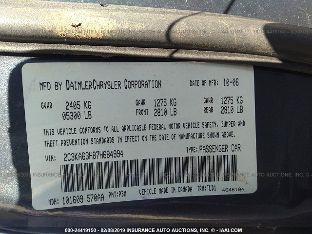 2C3KA63H87H684994 - 2007 CHRYSLER 300C GRAY photo 9