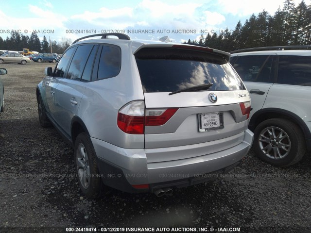 WBXPC93427WF26474 - 2007 BMW X3 3.0SI SILVER photo 3