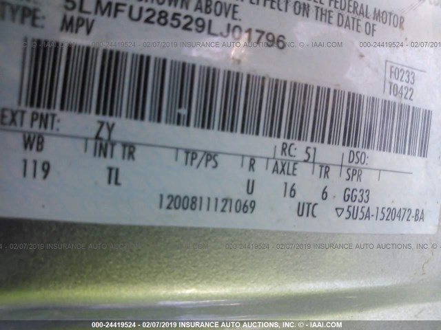 5LMFU28529LJ01796 - 2009 LINCOLN NAVIGATOR 金色 照片 9