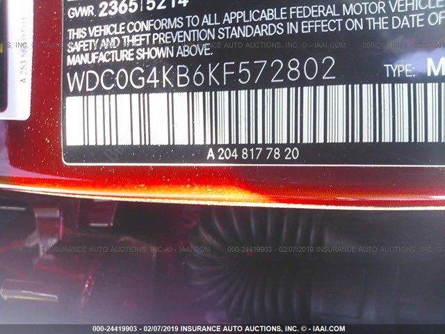 WDC0G4KB6KF572802 - 2019 MERCEDES-BENZ GLC 300 4MATIC RED photo 9