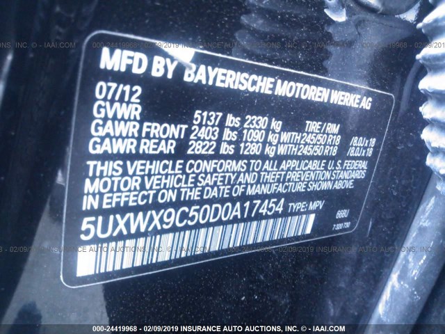 5UXWX9C50D0A17454 - 2013 BMW X3 XDRIVE28I BLACK photo 9