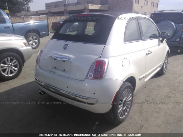 3C3CFFER8CT370551 - 2012 FIAT 500 LOUNGE WHITE photo 4