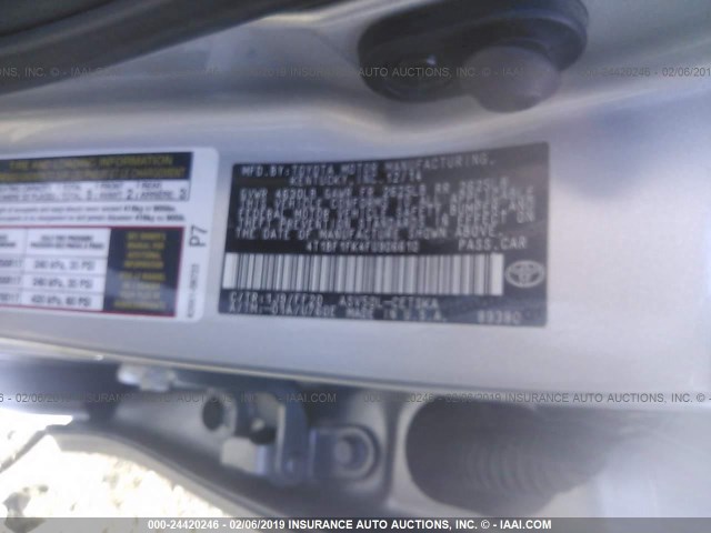 4T1BF1FK4FU906610 - 2015 TOYOTA CAMRY LE/XLE/SE/XSE SILVER photo 9