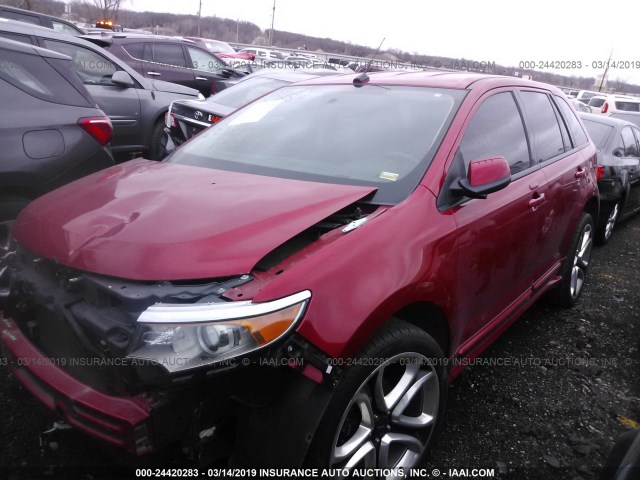 2FMDK3AK2BBB08761 - 2011 FORD EDGE SPORT RED photo 2