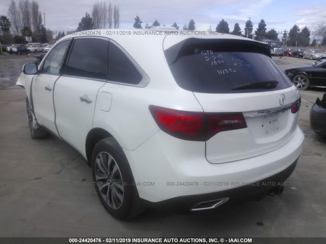 5FRYD3H4XFB008504 - 2015 ACURA MDX TECHNOLOGY WHITE photo 3