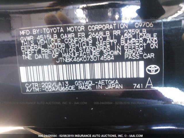 JTNBK46K073014584 - 2007 TOYOTA CAMRY NEW GENERAT LE/XLE/SE BLACK photo 9