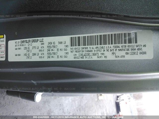 1C4BJWDG9EL196073 - 2014 JEEP WRANGLER UNLIMITE SPORT GRAY photo 9