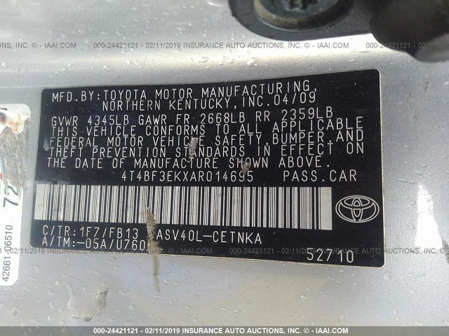 4T4BF3EKXAR014695 - 2010 TOYOTA CAMRY SE/LE/XLE GRAY photo 9