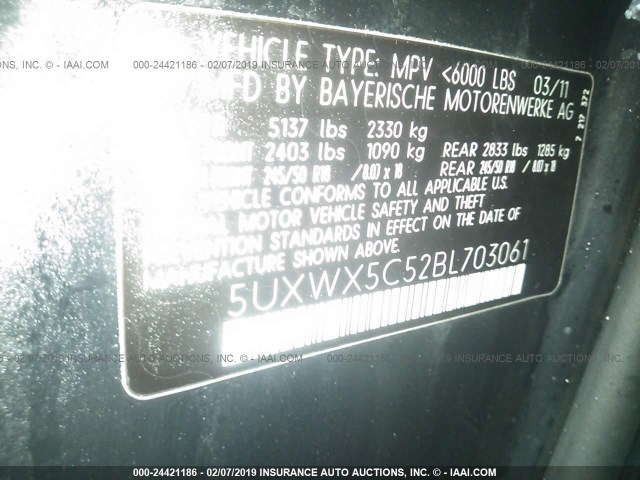 5UXWX5C52BL703061 - 2011 BMW X3 XDRIVE28I BLACK photo 9