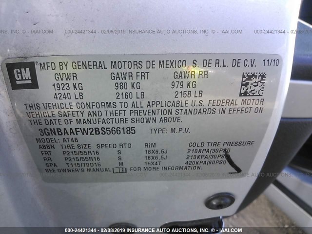 3GNBAAFW2BS566185 - 2011 CHEVROLET HHR LS Plata foto 9