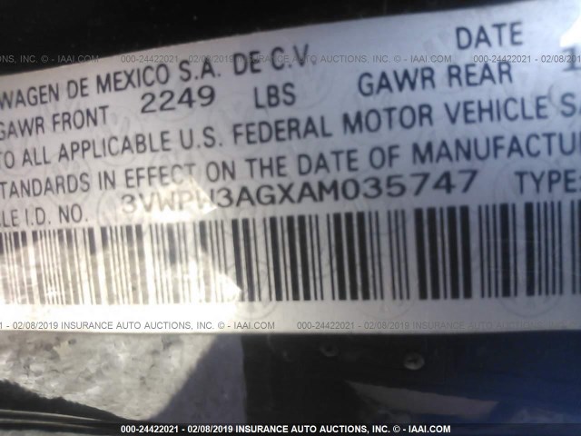 3VWPW3AGXAM035747 - 2010 VOLKSWAGEN NEW BEETLE Қара фото 9