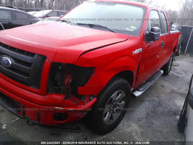 1FTFX1EF5BFC47944 - 2011 FORD F150 SUPER CAB RED photo 2