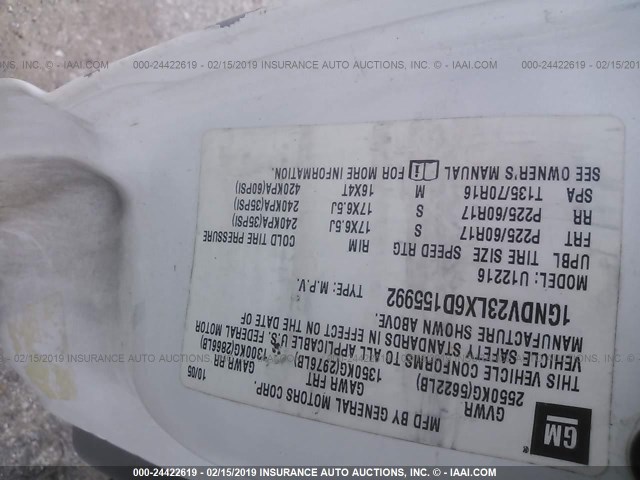 1GNDV23LX6D155992 - 2006 CHEVROLET UPLANDER LS 白色 照片 9