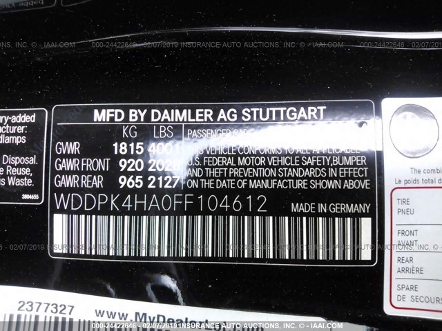 WDDPK4HA0FF104612 - 2015 MERCEDES-BENZ SLK 250 BLACK photo 9