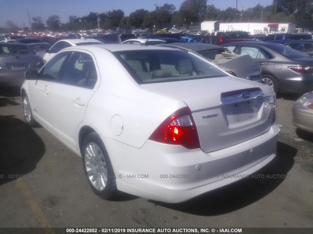 3FADP0L3XBR191129 - 2011 FORD FUSION HYBRID WHITE photo 3