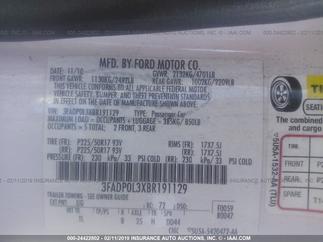 3FADP0L3XBR191129 - 2011 FORD FUSION HYBRID WHITE photo 9