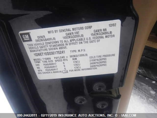 1GNET16S036175241 - 2003 CHEVROLET TRAILBLAZER EXT BLACK photo 9