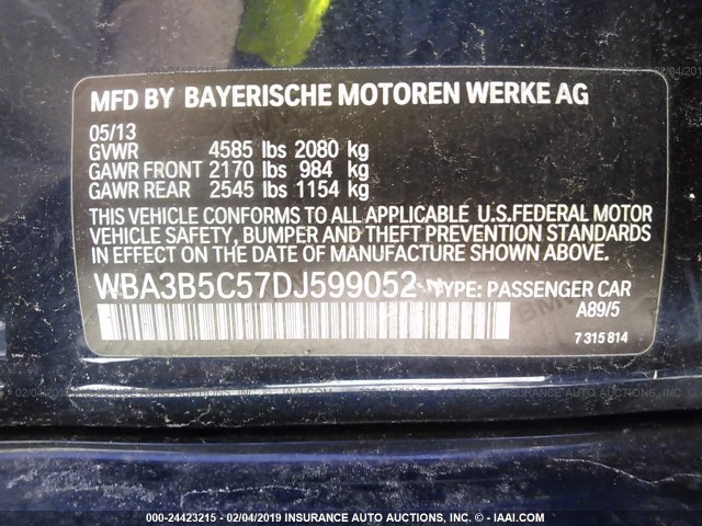 WBA3B5C57DJ599052 - 2013 BMW 328 XI SULEV BLUE photo 9