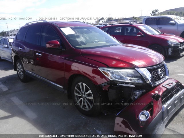 5N1AR2MN4EC680322 - 2014 NISSAN PATHFINDER S/SV/SL/PLATINUM BURGUNDY photo 1