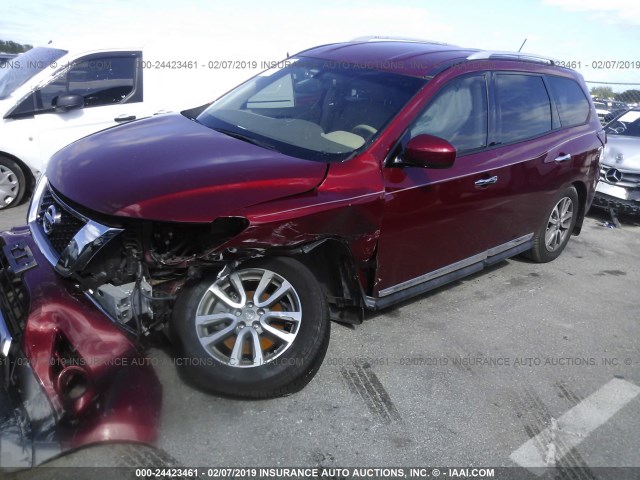 5N1AR2MN4EC680322 - 2014 NISSAN PATHFINDER S/SV/SL/PLATINUM BURGUNDY photo 2