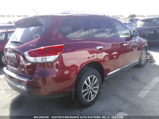 5N1AR2MN4EC680322 - 2014 NISSAN PATHFINDER S/SV/SL/PLATINUM BURGUNDY photo 4