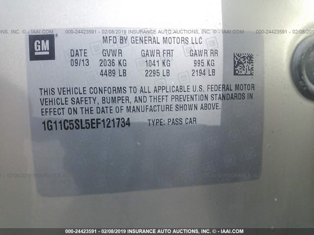 1G11C5SL5EF121734 - 2014 CHEVROLET MALIBU 1LT BEIGE photo 9