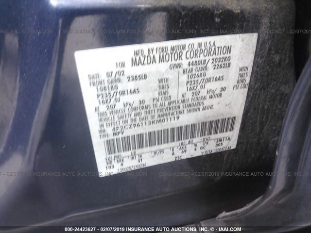 4F2CZ96113KM01119 - 2003 MAZDA TRIBUTE ES 蓝色 照片 9