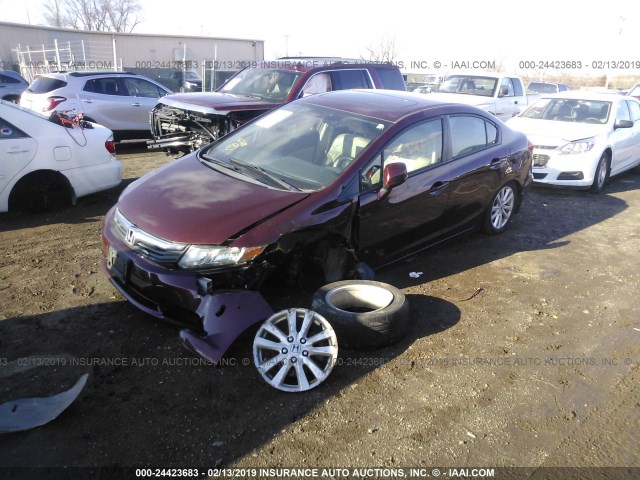 19XFB2F93CE040817 - 2012 HONDA CIVIC EXL MAROON photo 2