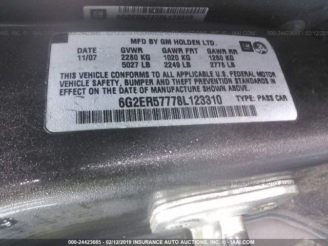 6G2ER57778L123310 - 2008 PONTIAC G8 GRAY photo 9