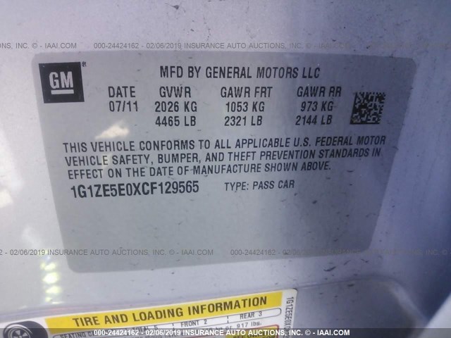 1G1ZE5E0XCF129565 - 2012 CHEVROLET MALIBU LTZ SILVER photo 9