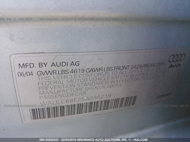 WAULC68E25A034219 - 2005 AUDI A4 1.8T QUATTRO/SPECIAL BLUE photo 9