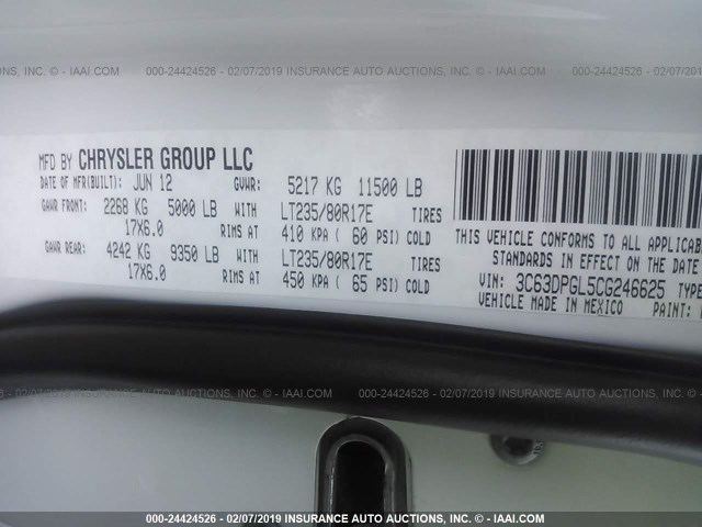 3C63DPGL5CG246625 - 2012 DODGE RAM 3500 WHITE photo 9