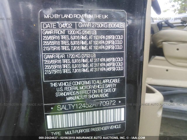 SALTY12452A770972 - 2002 LAND ROVER DISCOVERY II SE BLACK photo 9