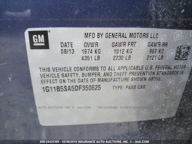 1G11B5SA5DF350625 - 2013 CHEVROLET MALIBU LS BLUE photo 9