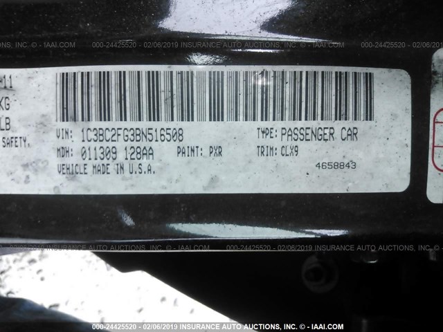 1C3BC2FG3BN516508 - 2011 CHRYSLER 200 LIMITED BLACK photo 9