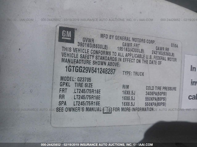 1GTGG29V641248287 - 2004 GMC SAVANA G2500 WHITE photo 9