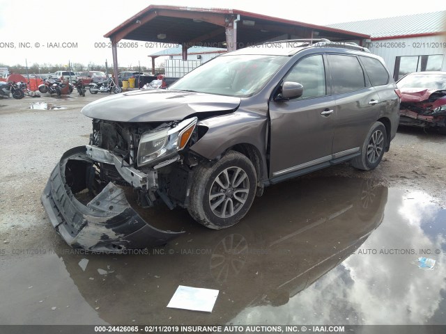 5N1AR2MN7EC620549 - 2014 NISSAN PATHFINDER S/SV/SL/PLATINUM BROWN photo 2