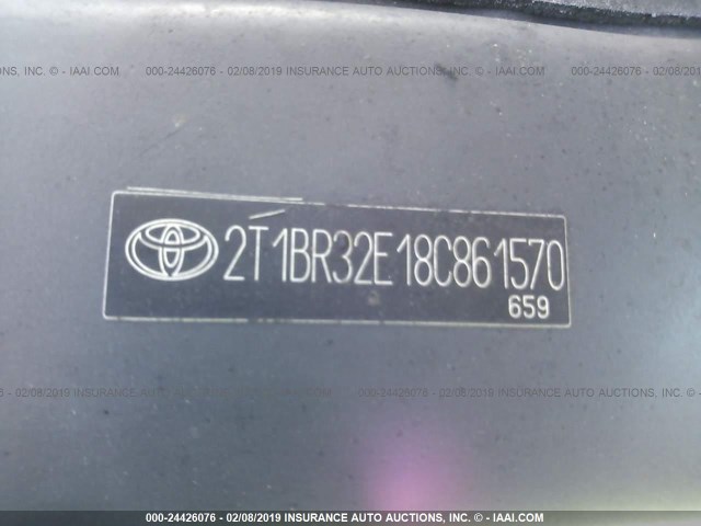 2T1BR32E18C861570 - 2008 TOYOTA COROLLA CE/LE/S GRAY photo 9