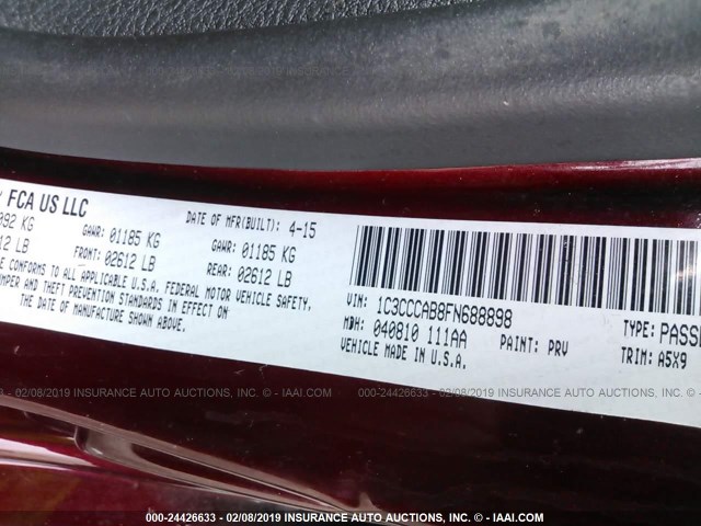 1C3CCCAB8FN688898 - 2015 CHRYSLER 200 LIMITED RED photo 9
