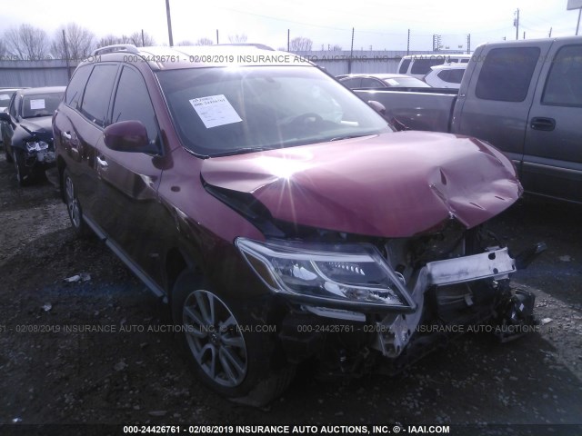 5N1AR2MM6FC646231 - 2015 NISSAN PATHFINDER S/SV/SL/PLATINUM MAROON photo 1