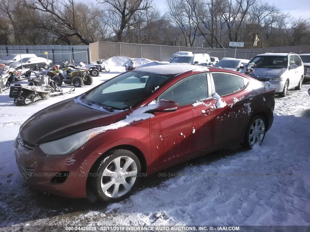 KMHDH4AEXBU122884 - 2011 HYUNDAI ELANTRA GLS/LIMITED RED photo 2