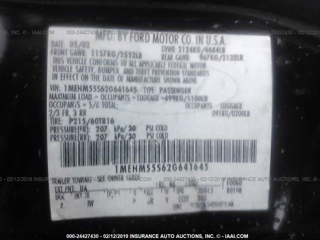 1MEHM55S62G641645 - 2002 MERCURY SABLE LS PREMIUM BLACK photo 9