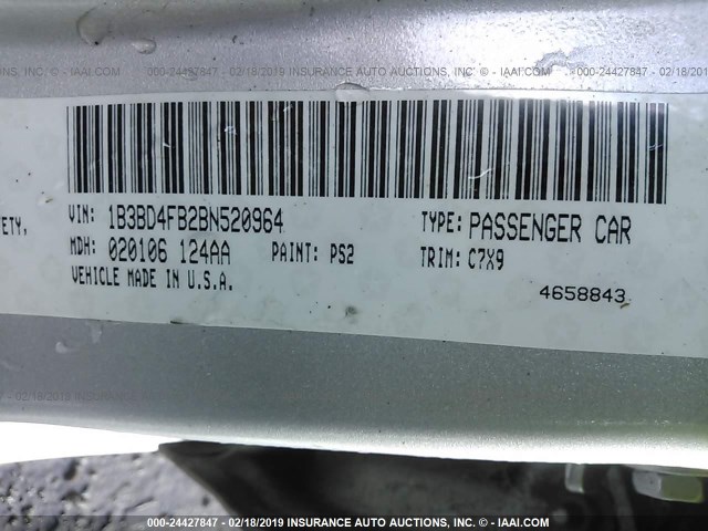 1B3BD4FB2BN520964 - 2011 DODGE AVENGER EXPRESS SILVER photo 9