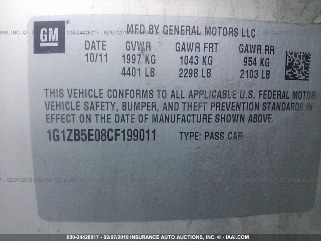 1G1ZB5E08CF199011 - 2012 CHEVROLET MALIBU LS TAN photo 9