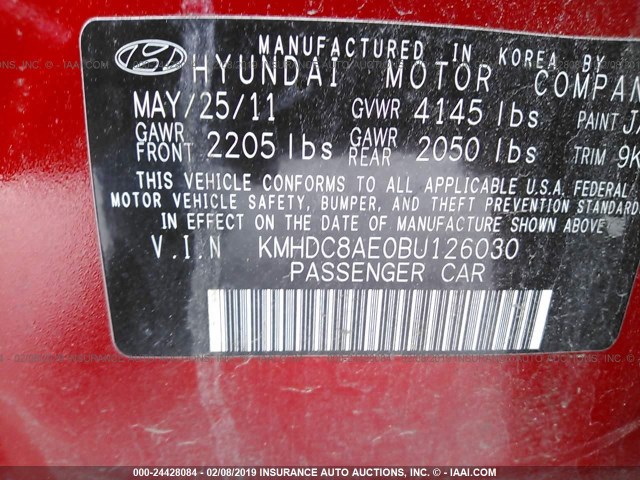 KMHDC8AE0BU126030 - 2011 HYUNDAI ELANTRA TOURING GLS/SE RED photo 9