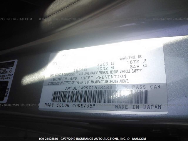 JM1BL1W99C1658488 - 2012 MAZDA 3 S SILVER photo 9