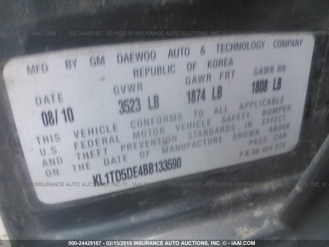 KL1TD5DE4BB133590 - 2011 CHEVROLET AVEO LS/LT GREEN photo 9